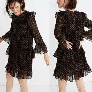 Chiffon tiered ruffle heart print dress